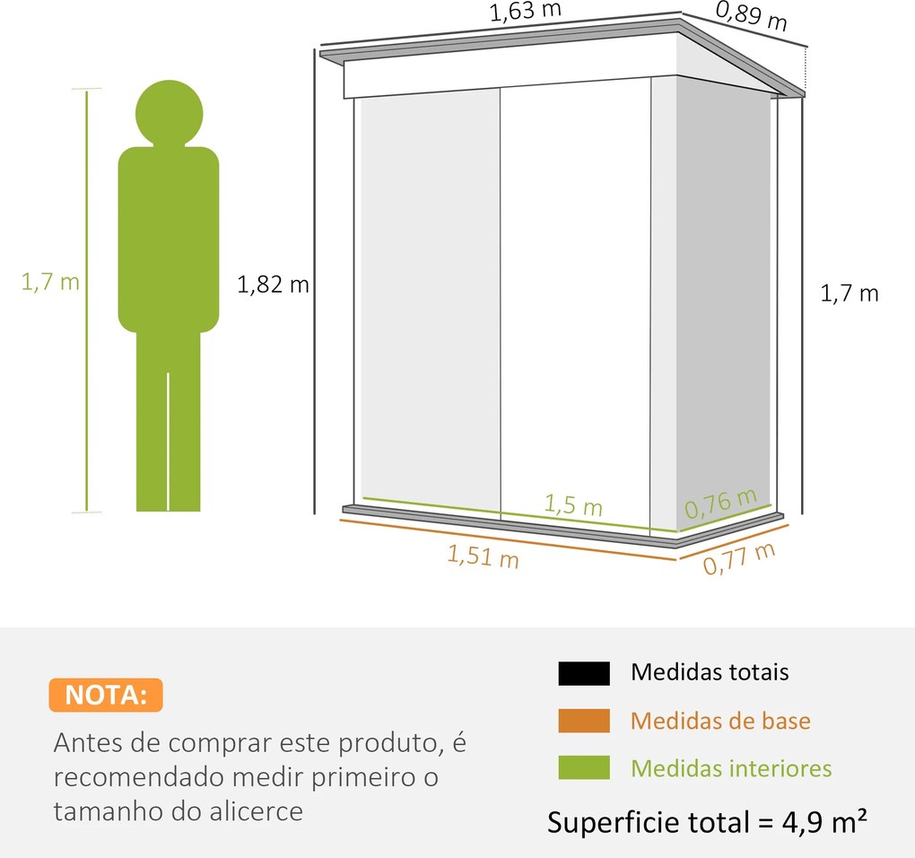 Casetta Verde Chiaro – Abrigo de Jardim Metálico 1,5 m² com Porta de C