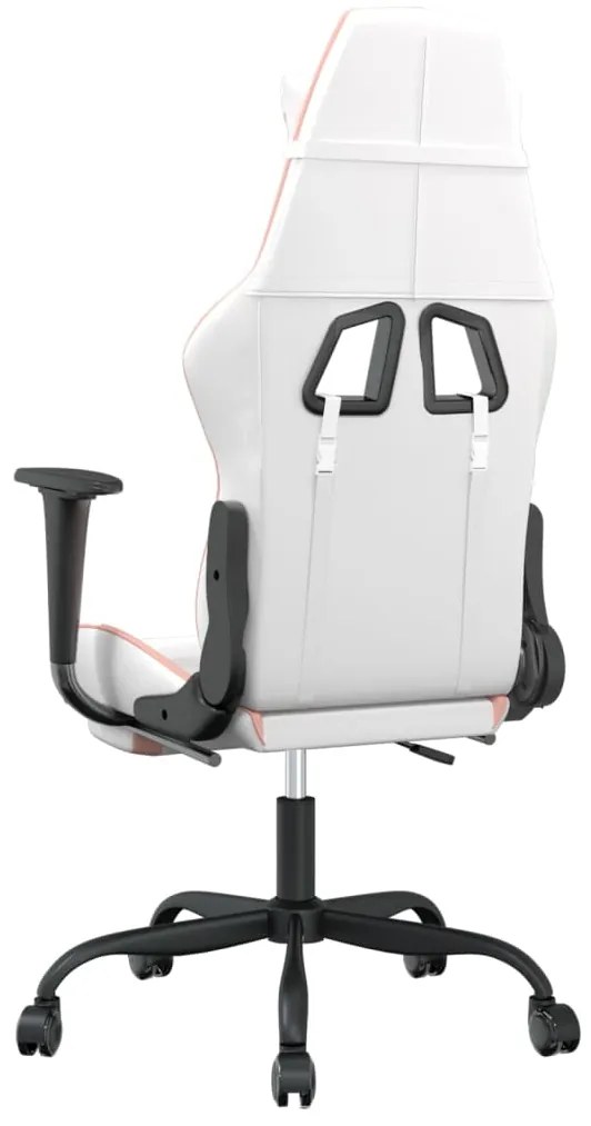 Cadeira gaming massagens c/ apoio pés couro artif. branco/rosa