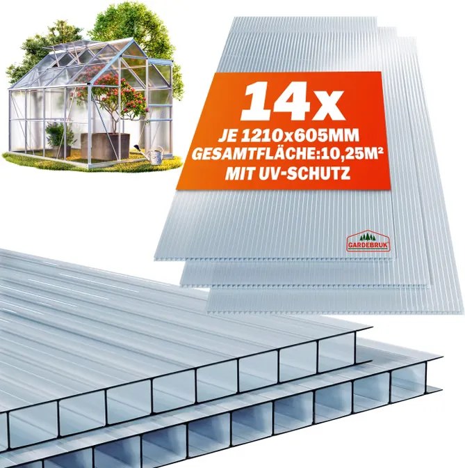 Conjunto de 14 placas alveolares transparentes de 4 mm, 10,25 m² Estufas