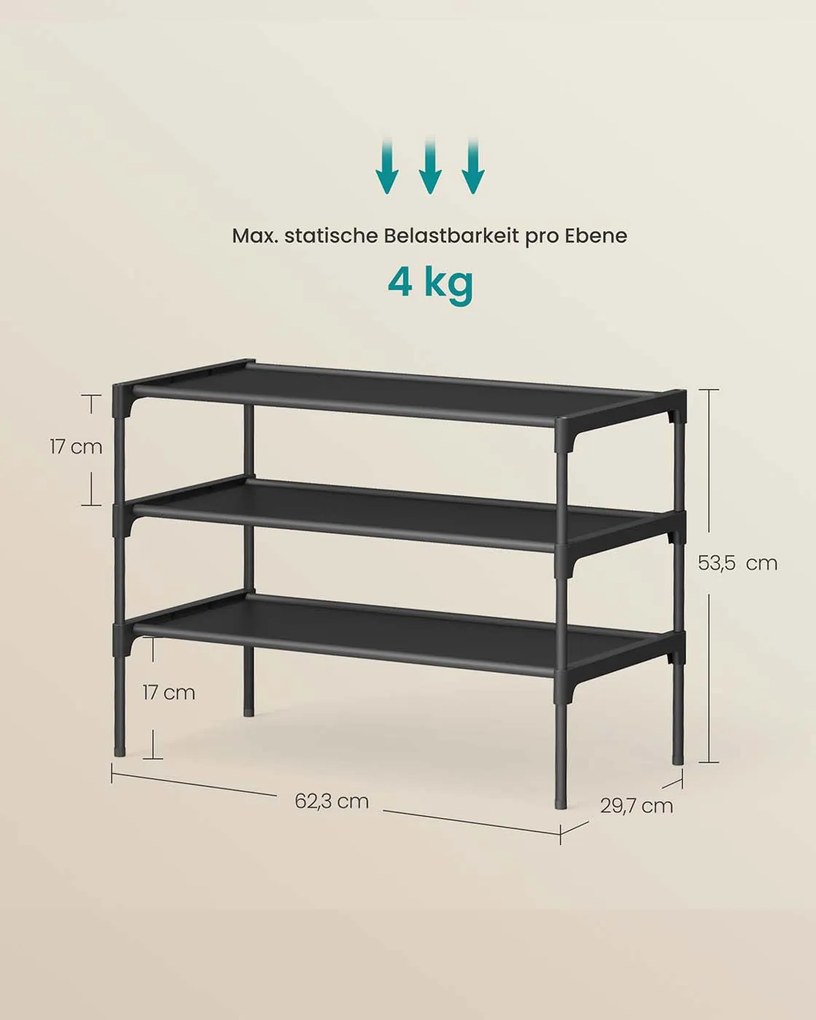 Sapateira com vários níveis 29,7 x 62,3 x 53,5 cm, economiza espaço para o corredor e a área de entrada Preto