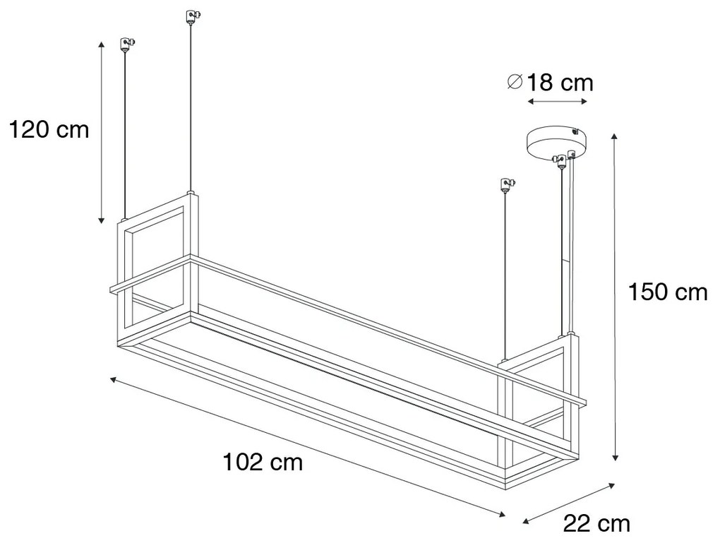 Candeeiro suspenso preto com rack incluindo LED regulável em 3 etapas - Cage Rack Industrial