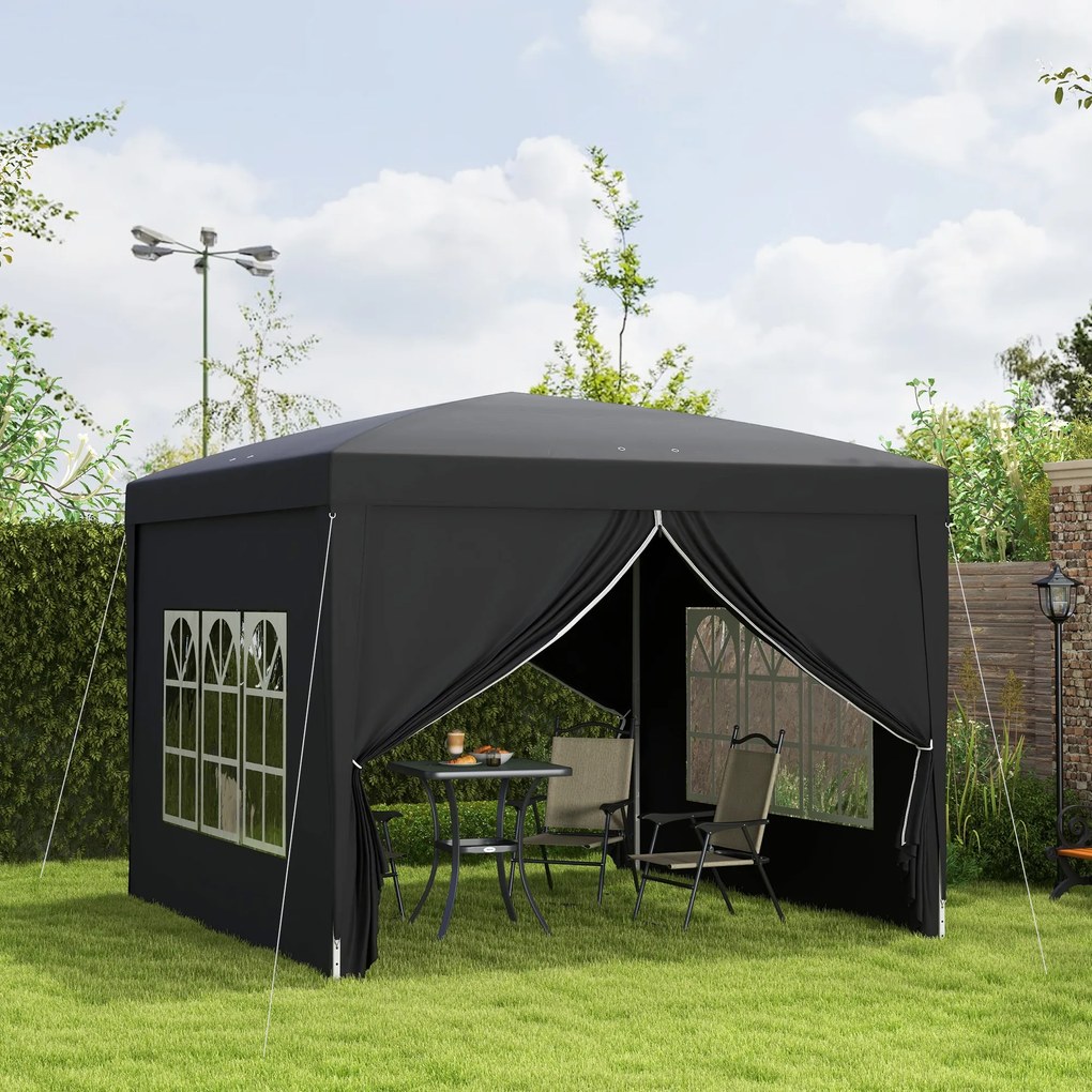 Tenda de recepção 3 x 3 m dobrável tipo barnum pop-up, com 4 paredes removíveis + saco de transporte preto