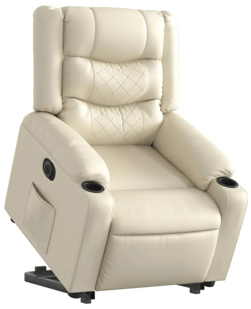 Poltrona reclinável elevatória elétrica couro artificial creme