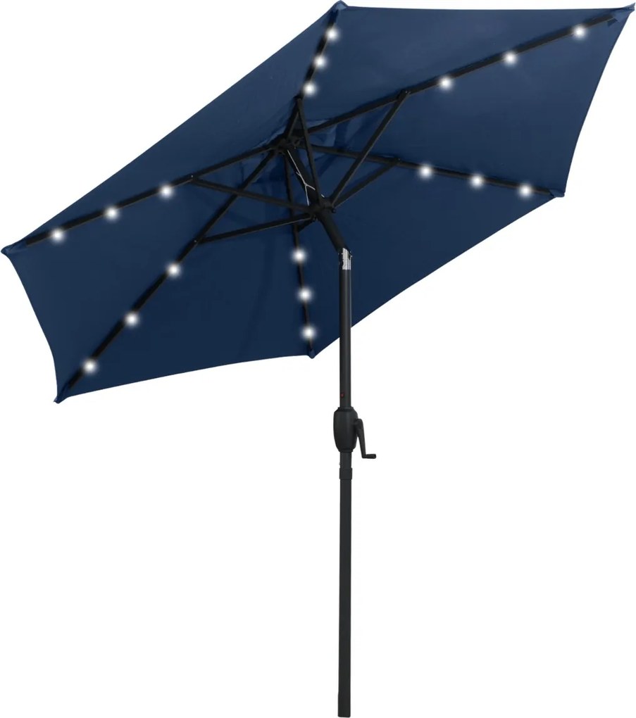 Guarda-sol LED com luzes LED Solares Sistema de inclinação com botão 230 x 230 x 225 cm Azul marinho