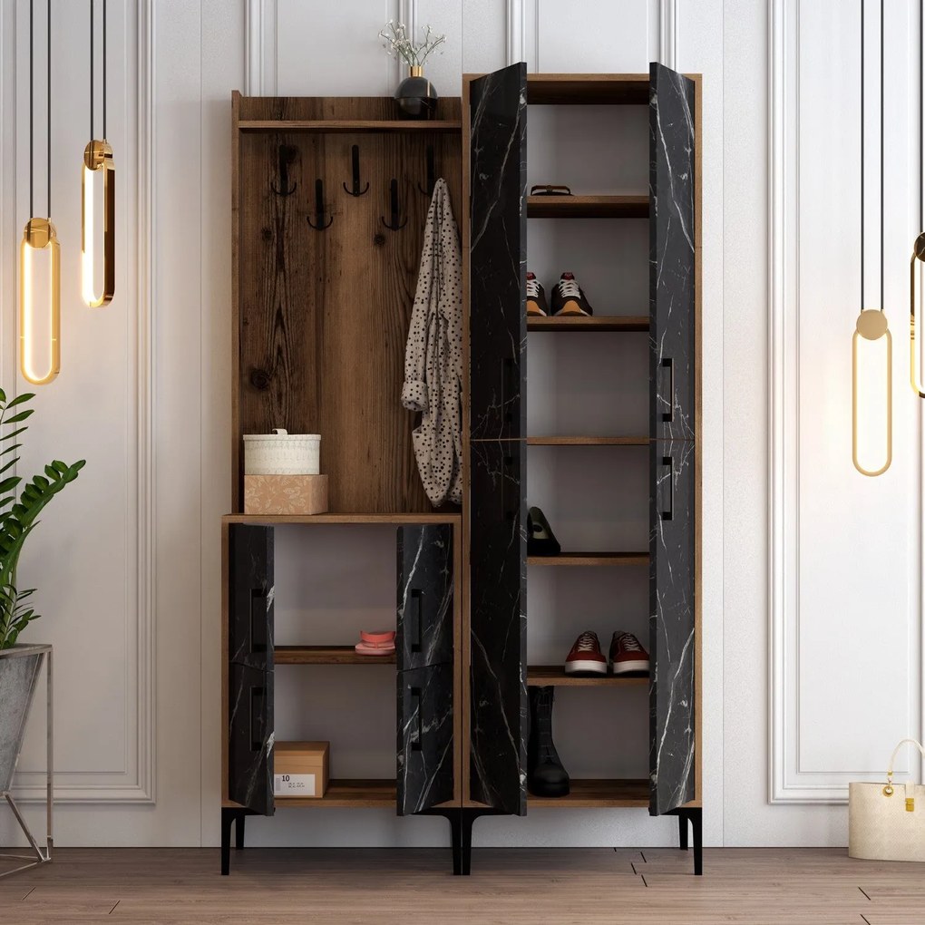 Hall Stand Berlin BA – Walnut Preto – 120x200x35 cm