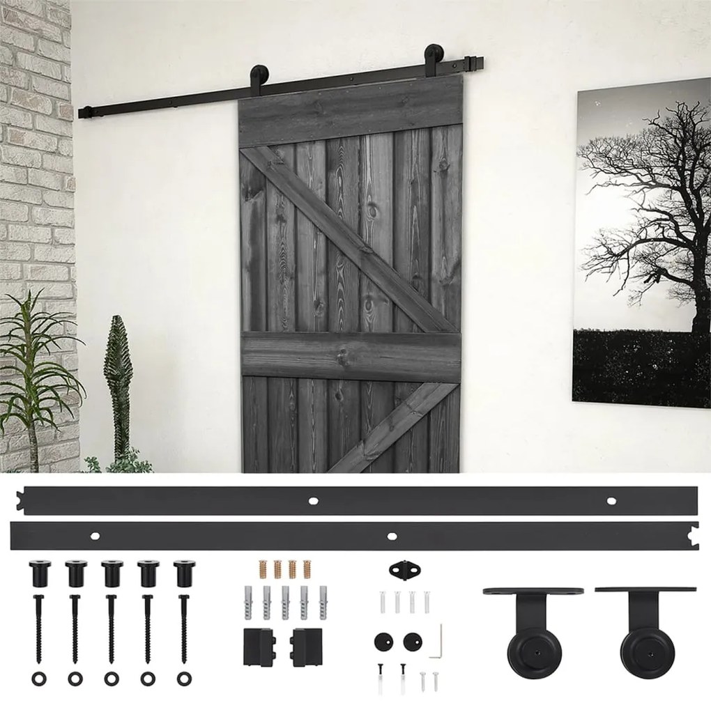 vidaXL Porta de correr com ferragens 90x210 cm pinho maciço preto