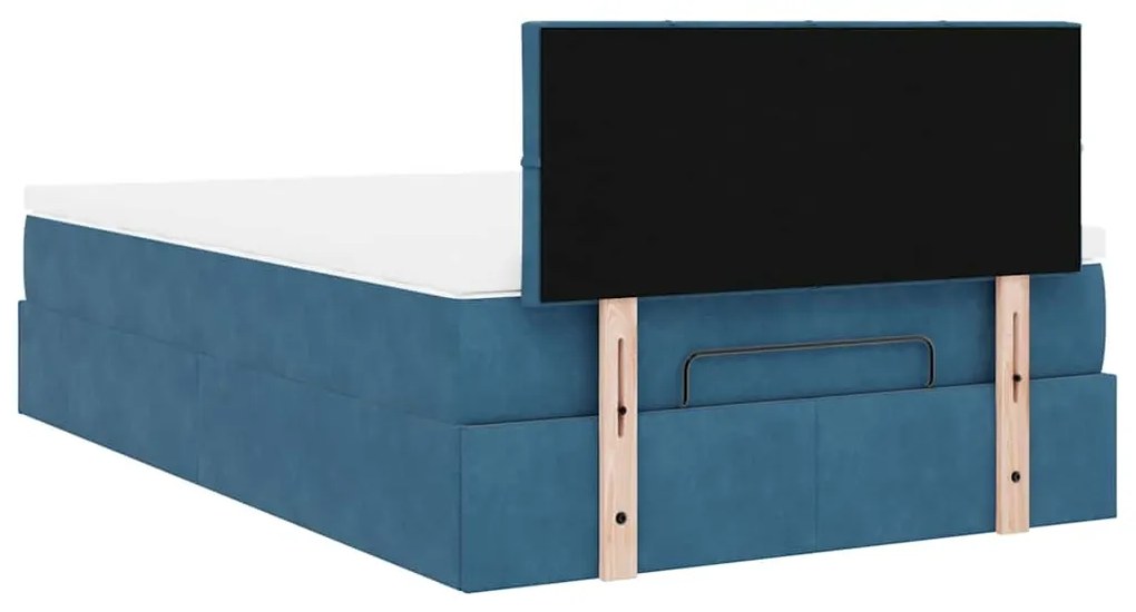 Cama otomana com colchão &amp; LEDs 120x190cm veludo azul-escuro