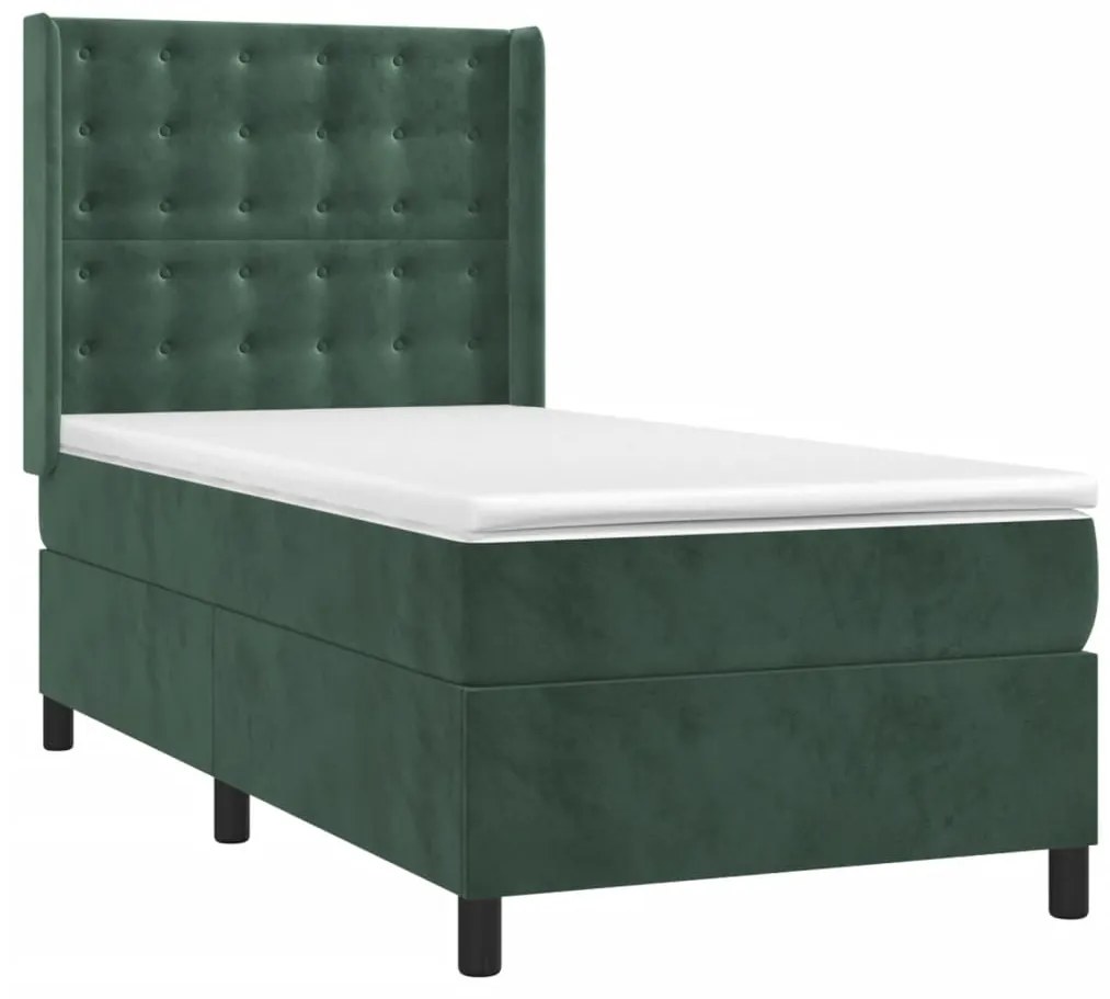 Cama com molas/colchão 90x190 cm veludo verde-escuro