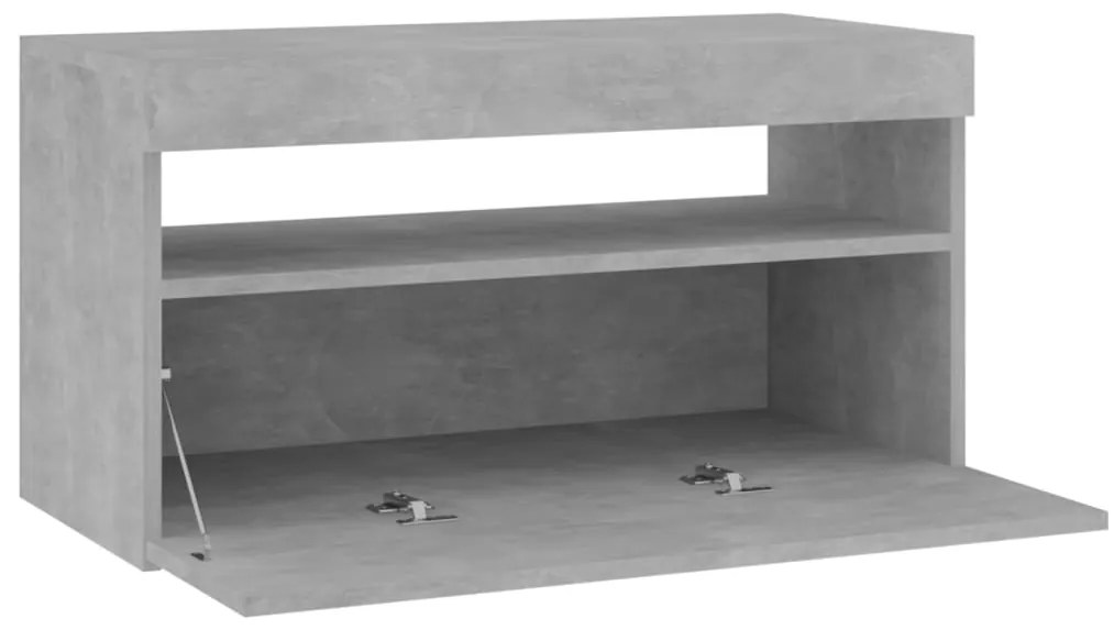 Móvel de TV com luzes LED 75x35x40 cm cinzento cimento