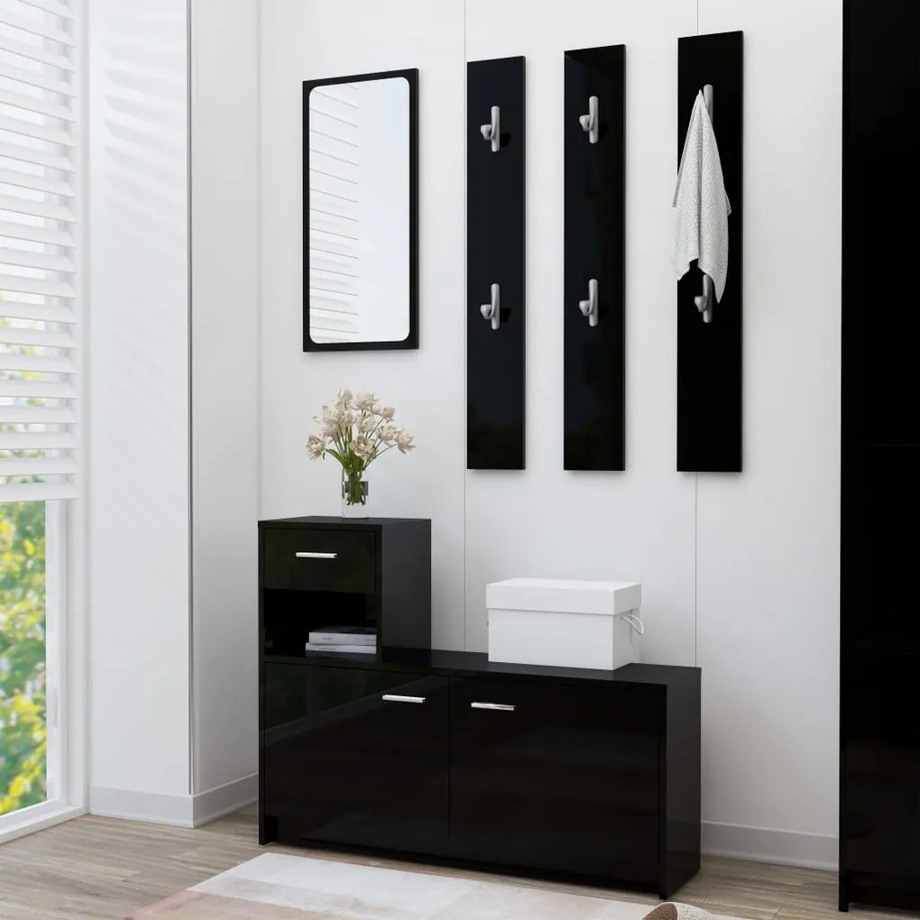 vidaXL Unidade corredor 100x25x76,5 cm contraplacado preto brilhante