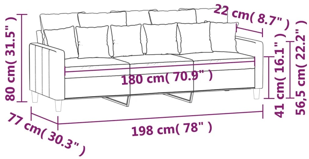Sofá de 3 lugares 180 cm veludo cinzento-claro