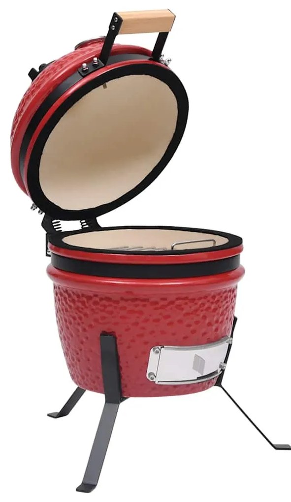 Churrasqueira/defumador Kamado 2-em-1 cerâmica 56 cm vermelho