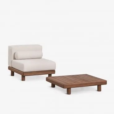 Conjunto De Jardim Com Poltrona E Mesa De Centro Em Acácia Edrien Castanho Acácia - Sklum