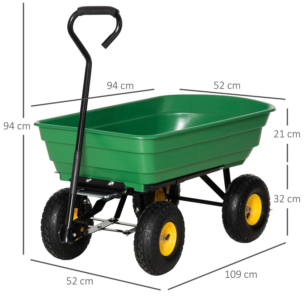 Carrinho de Jardim com Balde Inclinável até 75° Carrinho de Mão com Guiador Ajustável 109x52x94 cm Verde Escuro