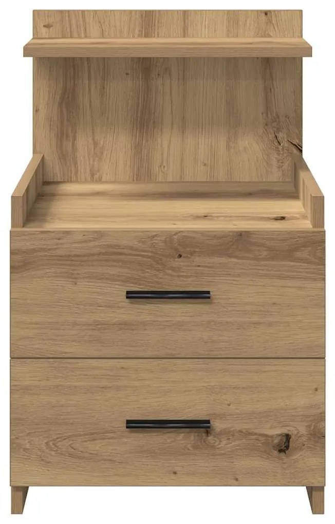 Mesa de cabeceira com 2 gavetas carvalho artesanal 40x36,5x62 cm