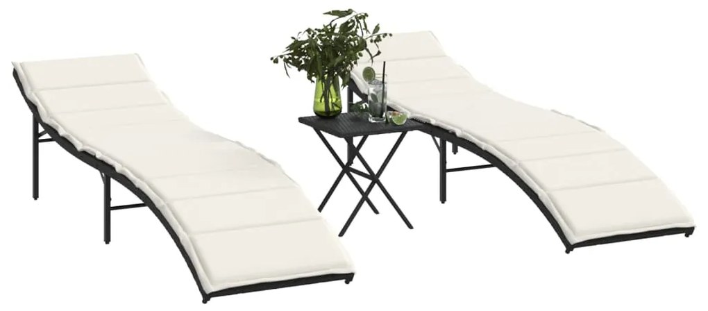 Espreguiçadeiras com mesa 2 pcs vime PE preto