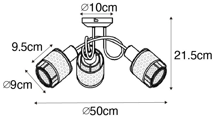 Candeeiro de teto design preto com dourado 3 luzes - Noud