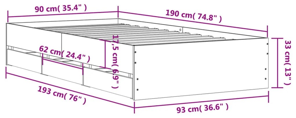 Estrutura de cama c/ gavetas derivados madeira carvalho fumado