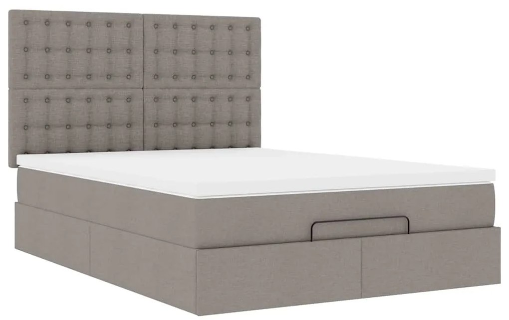 Estrutura de cama otomana com colchão tecido cinzento 140x200cm