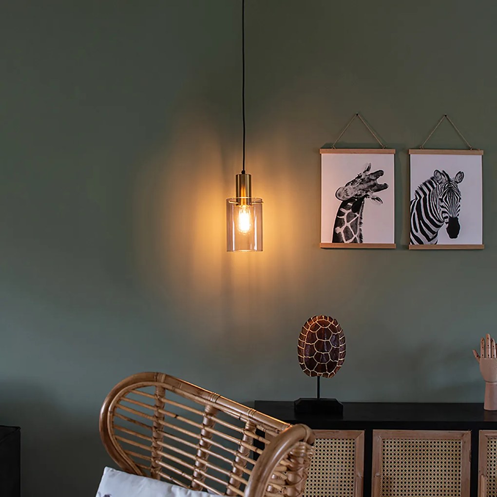 Candeeiro de suspensão inteligente em latão com vidro fumê incl. Wifi A60 - Vidra