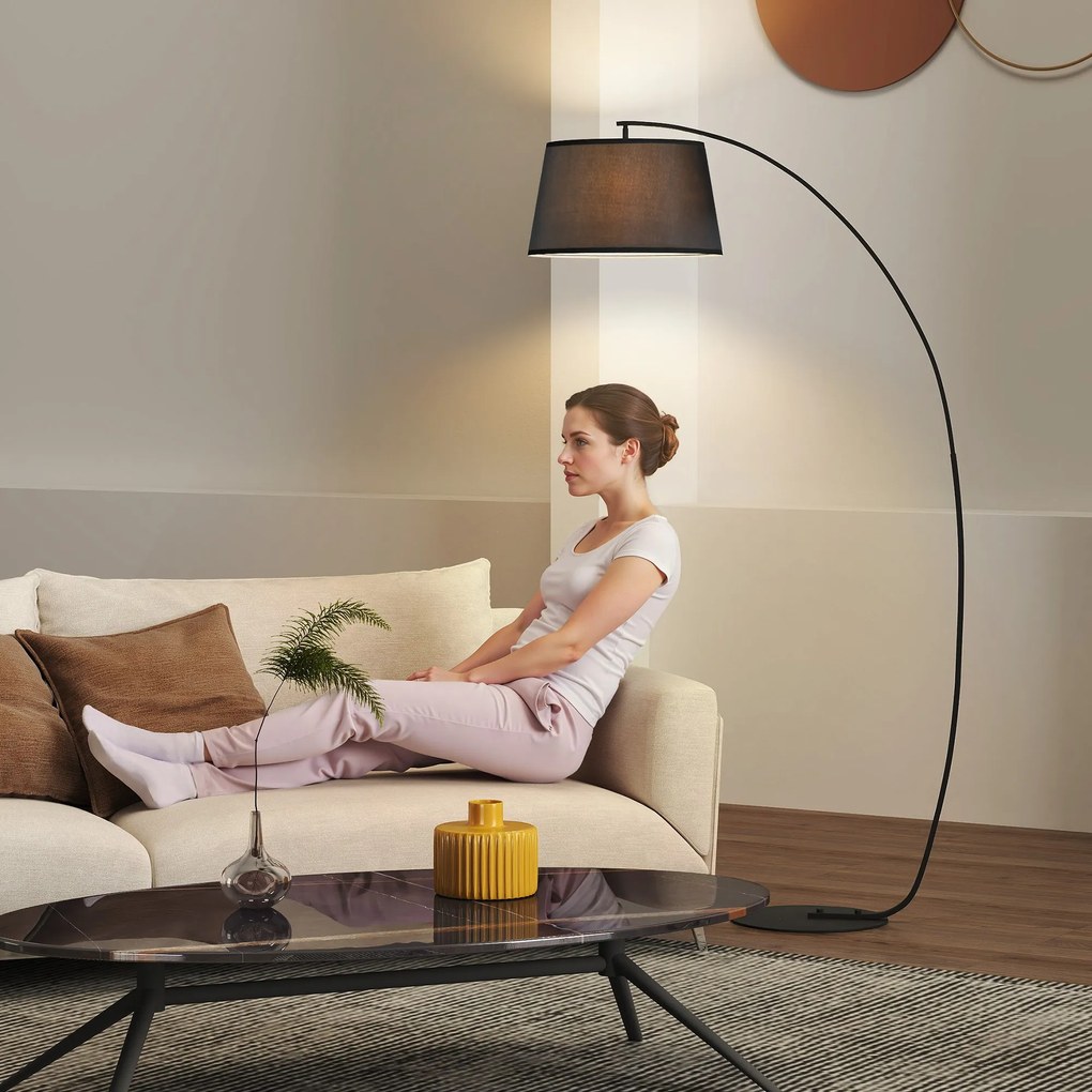 Candeeiro de pé com arco curvo Ø 47 x 105 para sala de estar de arco moderno em metal em metal com acabamento em linho preto