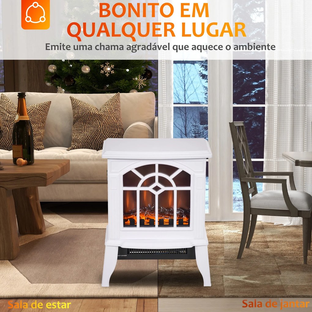 HOMCOM Lareira Elétrica Portátil 1000/2000W com Simulação de Chama Rea