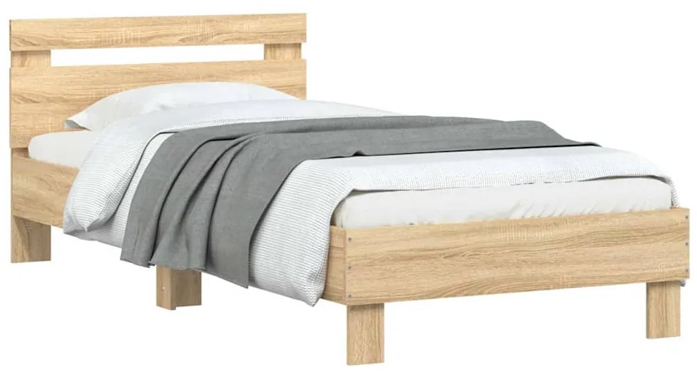 Cama sem colchão com cabeceira 75x190 cm carvalho sonoma