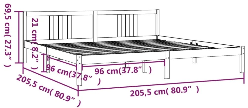 Estrutura de cama 200x200 cm madeira maciça cinzento