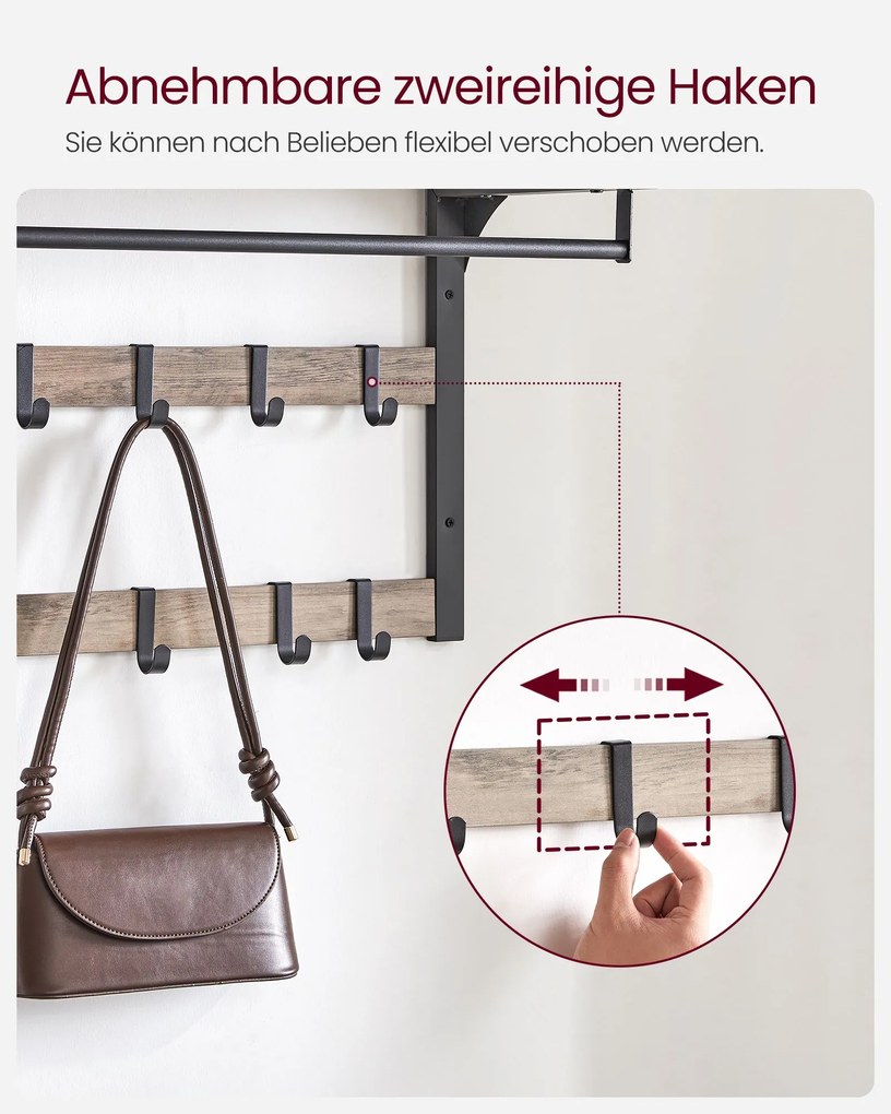Bengaleiro de parede com varão para roupa 30 x 65 x 42 cm Greige