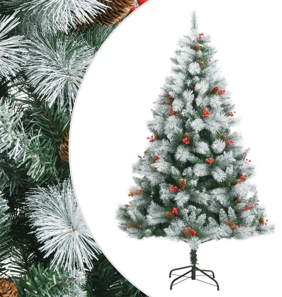 vidaXL Árvore de Natal artificial articulada c/ pinhas e bagas 210 cm