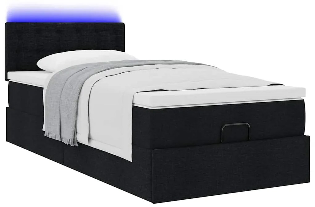 Estrutura de cama otomana com colchão preto tecido