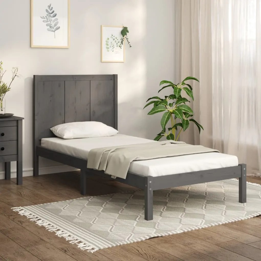 vidaXL Estrutura cama solteiro 90x200 cm pinho maciço cinzento