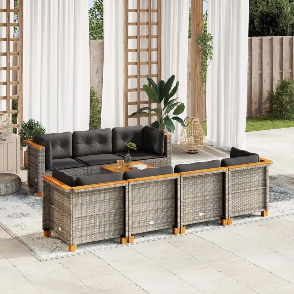vidaXL 8 pcs conjunto sofás de jardim c/ almofadões vime PE cinzento