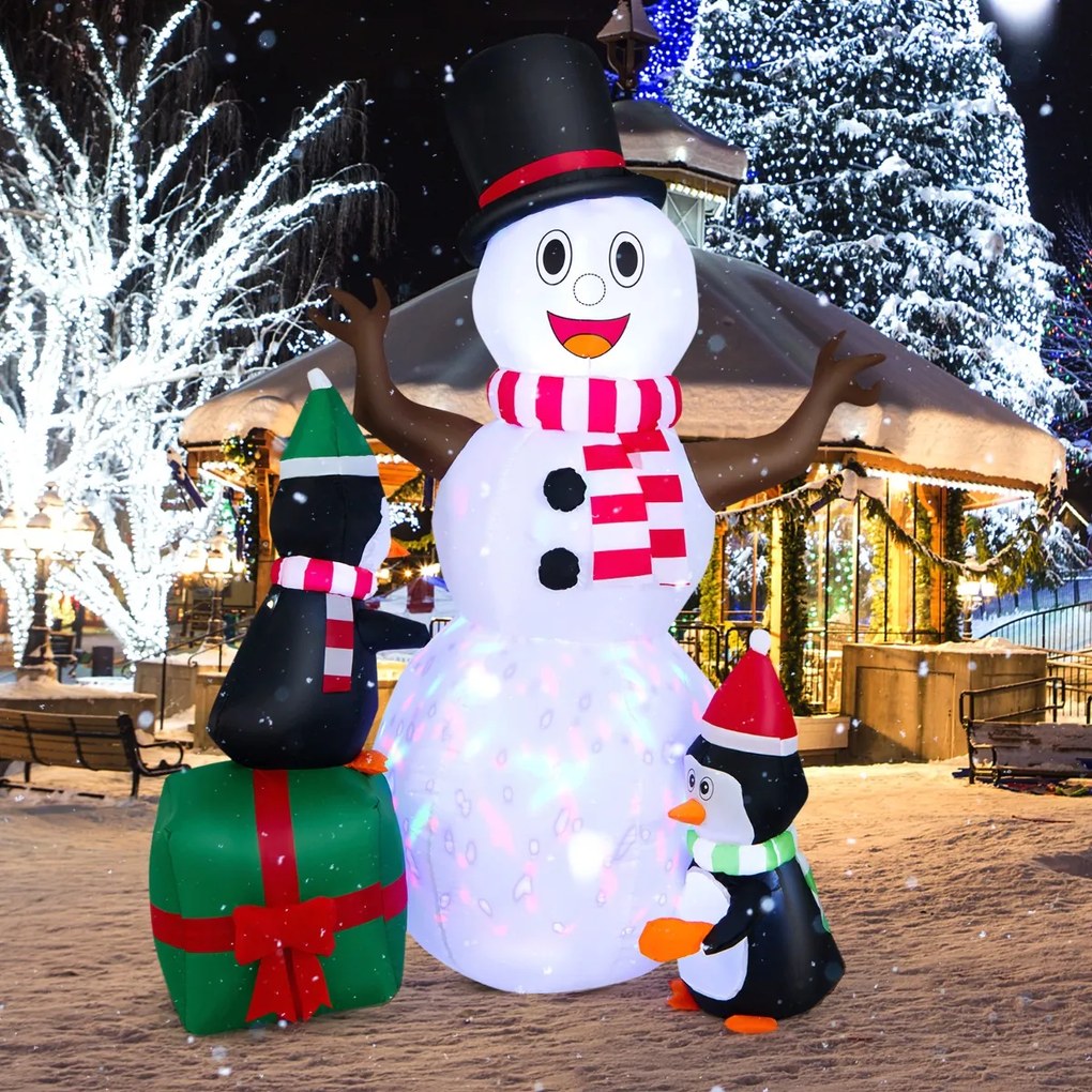 Boneco de neve insuflável de 180 cm com pinguins Decoração de Natal de inverno com luzes LED brancas brilhantes e coloridas para o jardim