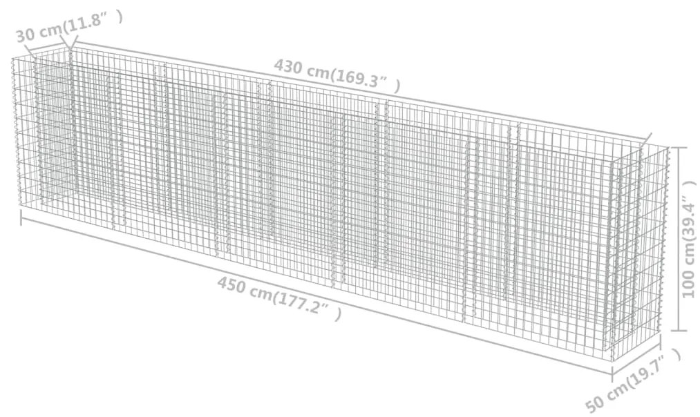 Canteiro elevado/cesto gabião 450x50x100 cm aço galvanizado