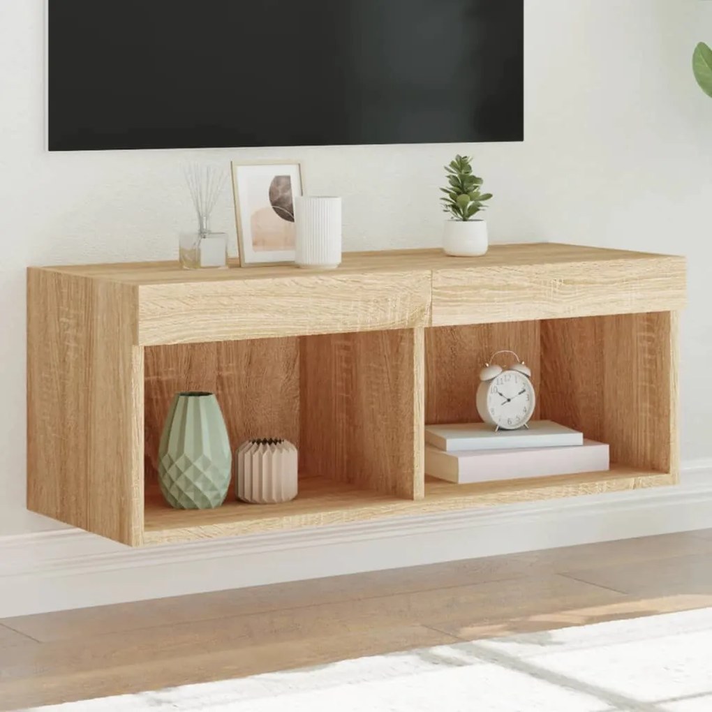 vidaXL Móvel de TV com luzes LED 80x30x30 cm carvalho sonoma