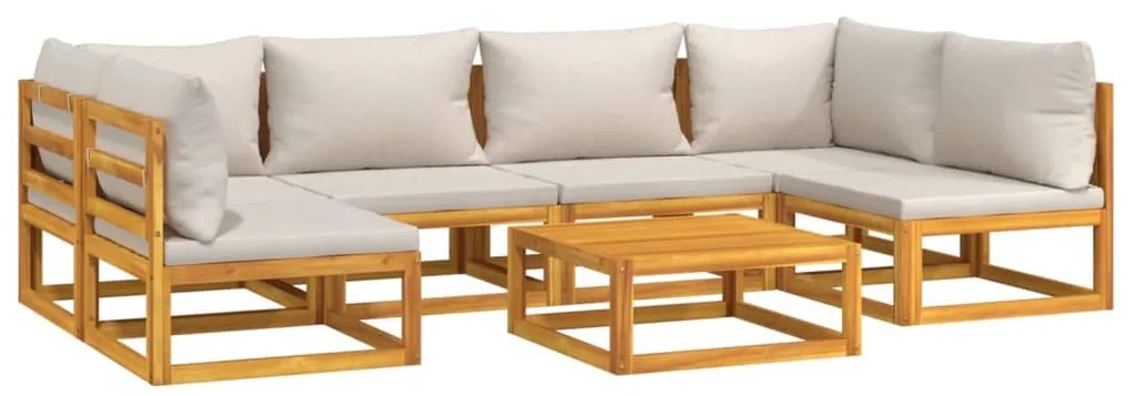 7pcs conjunto lounge de jardim madeira c/almofadões cinza-claro