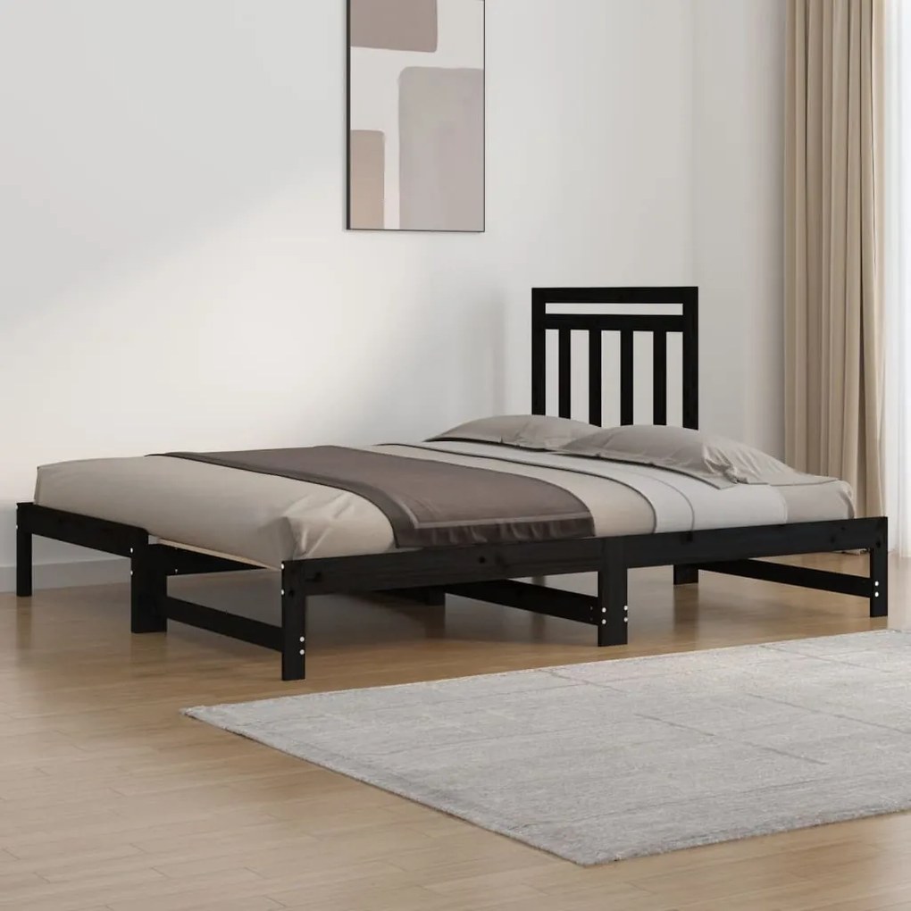 Sofá-cama de puxar 2x(90x200) cm pinho maciço preto