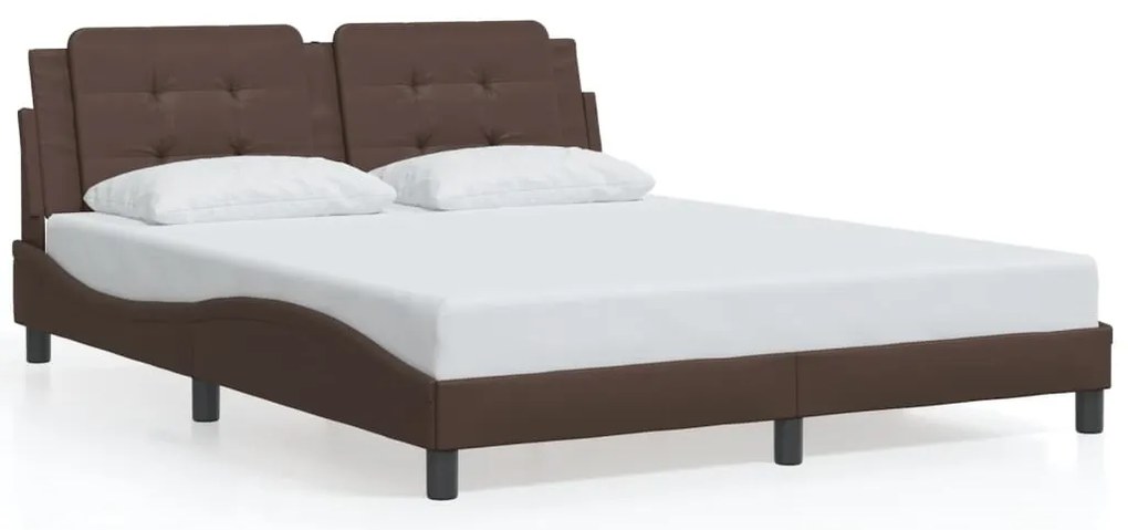 Estrutura cama c/ luzes LED 160x200cm couro artificial castanho