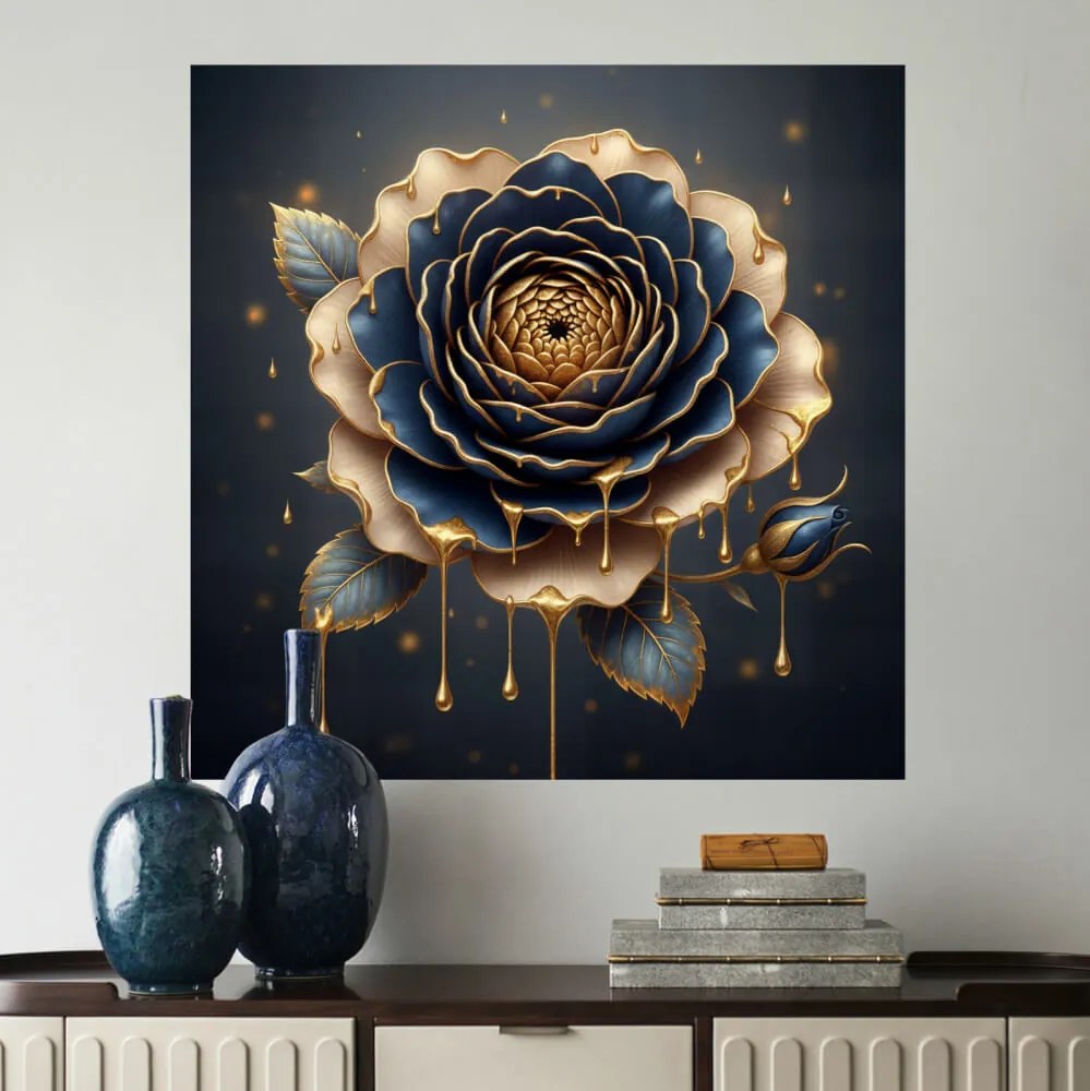 Rosa em aura dourada – Autocolante de parede