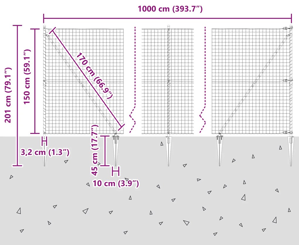 Cerca Euro com 7 Postes Espigados 1,5x10 m Aço Galvanizado