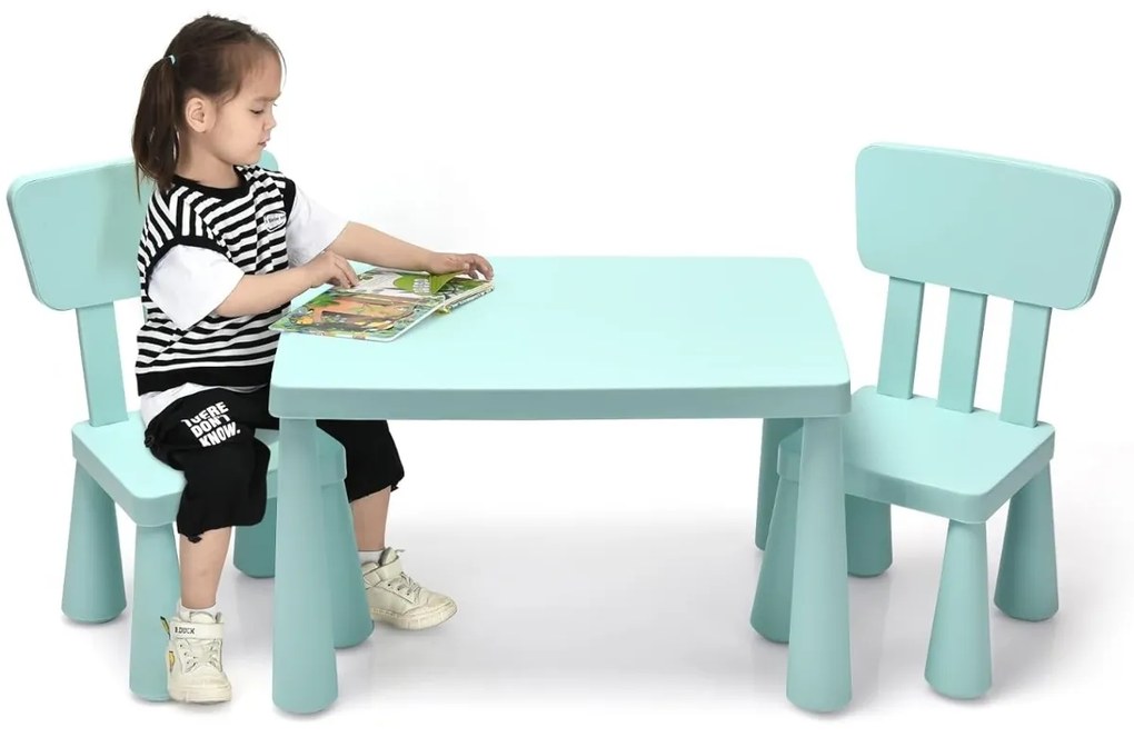 Conjunto de mesa e cadeira para crianças de 1 a 7 anos para atividades escolares, carga máxima de 50 kg, verde