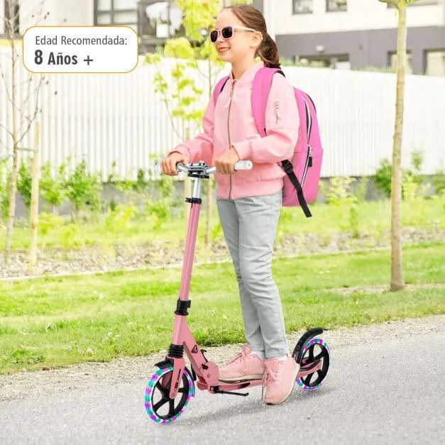 Trotinete dobrável com luzes LED para crianças Guiador com altura ajustável 93 x 43 x 91-106 cm Rosa