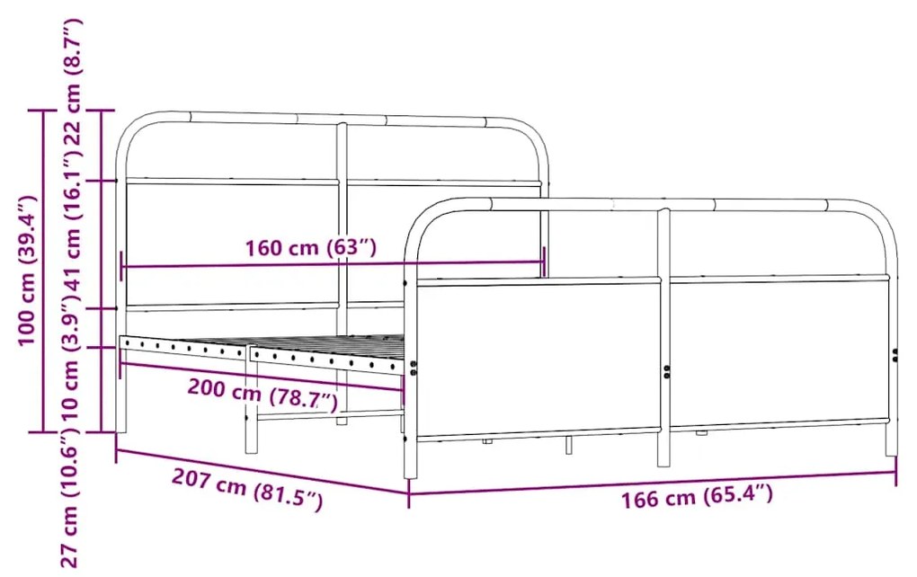 Estrutura cama sem colchão 160x200 cm metal carvalho castanho