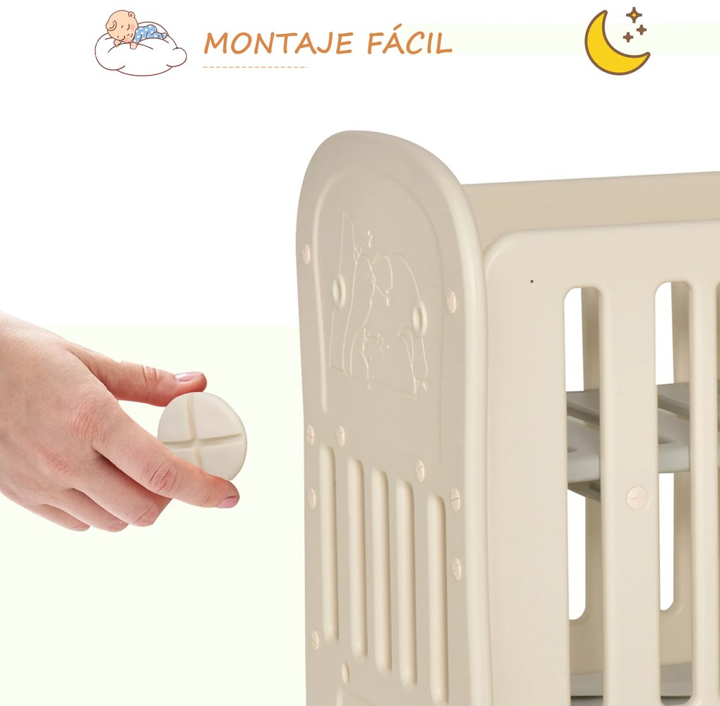 HOMCOM Berço para bebê 0-3 anos, berço ajustável em 2 alturas 2 a 25 kg conversível em cadeira de balanço com 4 rodas e freios 107x70x100 cm bege