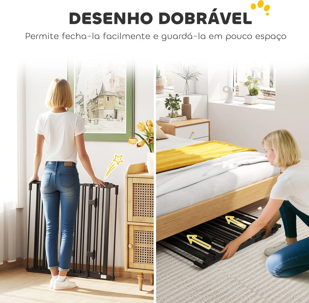 Barreira de Segurança para Cães Dobrável Barreira de Proteção para Lareira 202,5 cm com Porta para Escada Corredor Preto