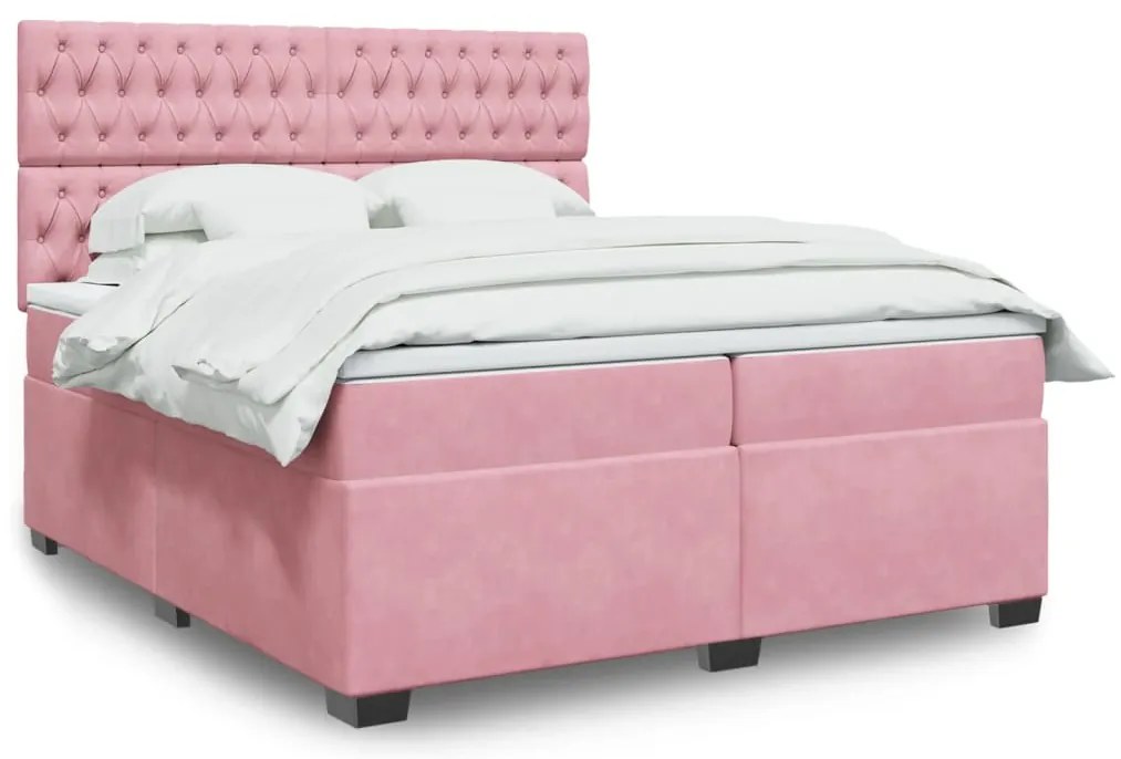 vidaXL Cama com molas/colchão 200x200 cm veludo rosa