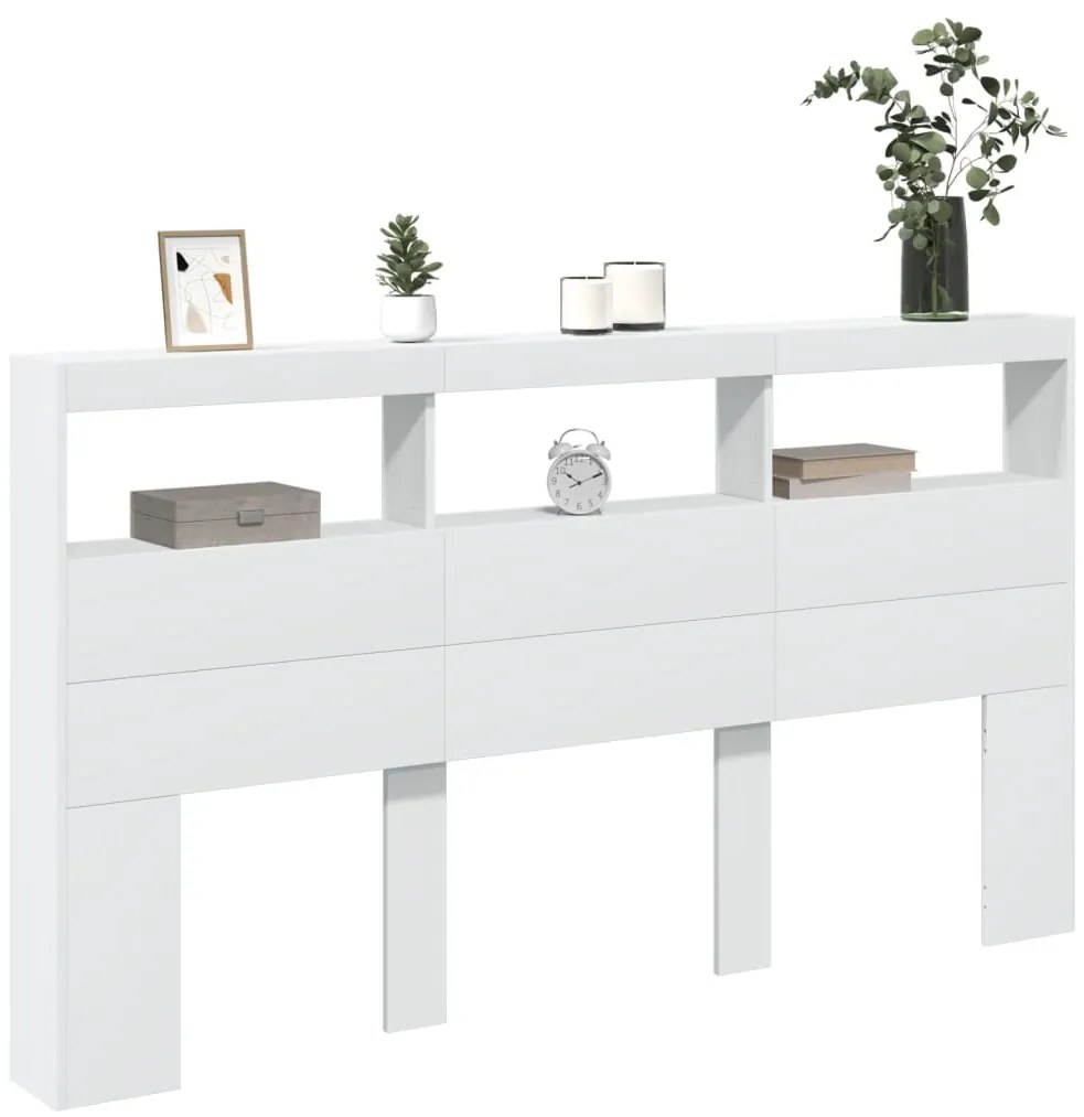 Armário de cabeceira com luzes LED 180x17x102 cm branco