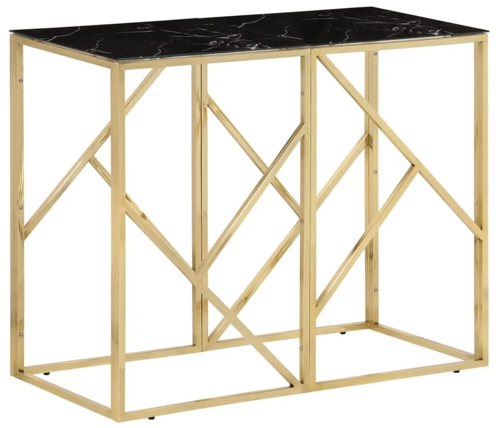 vidaXL Mesa consola aço inoxidável e vidro temperado dourado