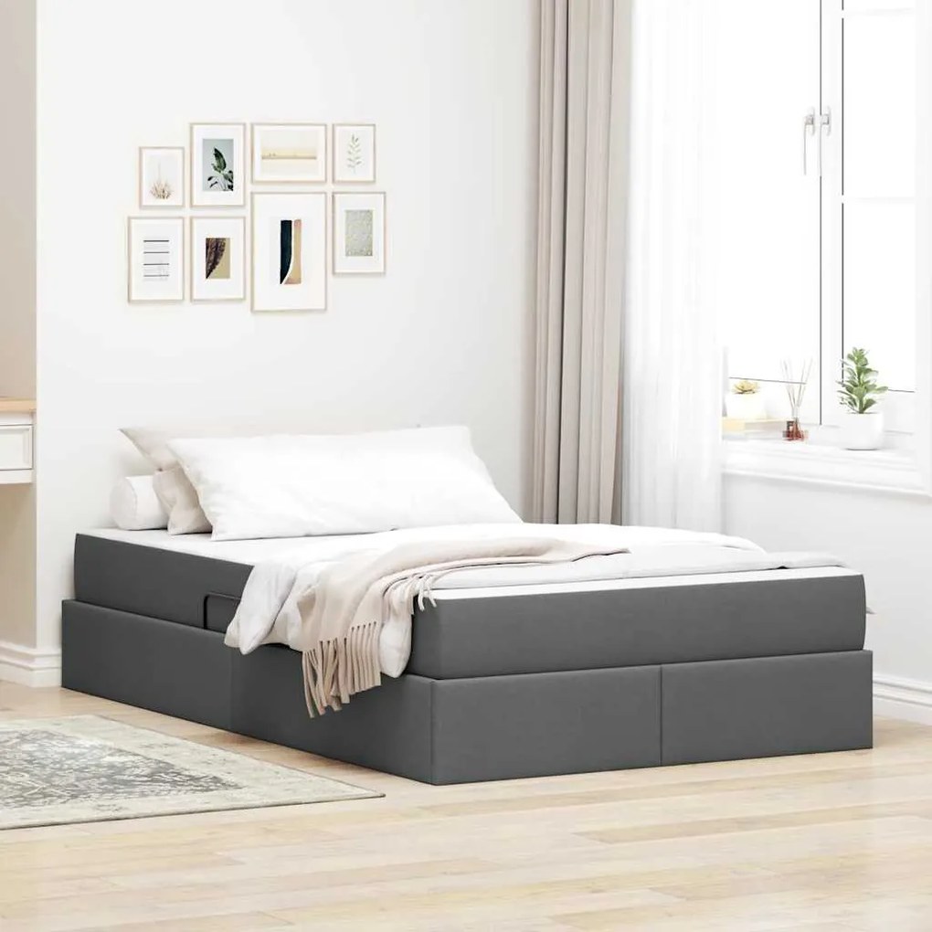 vidaXL Cama com arrumação e colchão Cinza Escuro 120 x 200 cm